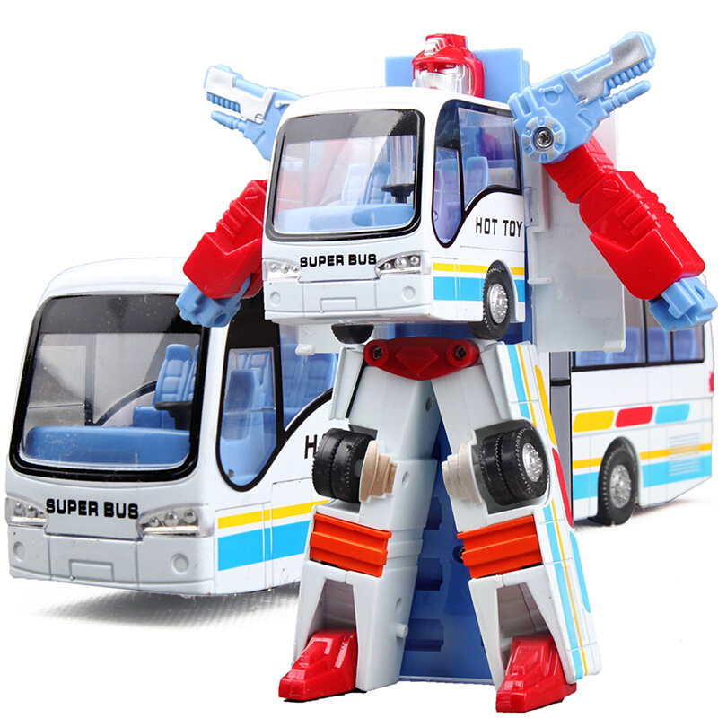 合金汽车模型可变形公交车巴士公共汽车变形金刚机器人儿童玩具车 变形巴士