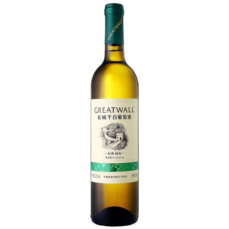 长城（GreatWall）葡萄酒 经典系列绿标霞多丽干白葡萄酒 750ml  12.5%vol