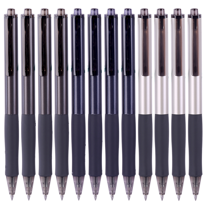 得力文具S15学生考试用笔办公用笔按动子弹头 中性笔0.5mm按动中性笔12支