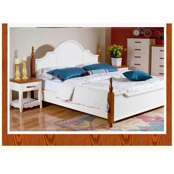 美式田园家具全实木床白色双人床1.8米地中海白蜡木高箱床主卧床