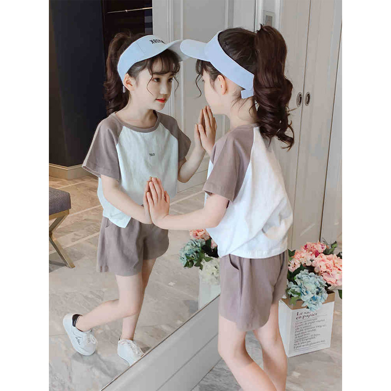 女童套装夏 2019新款韩版潮童装 夏装儿童中大童时髦半袖两件套洋气
