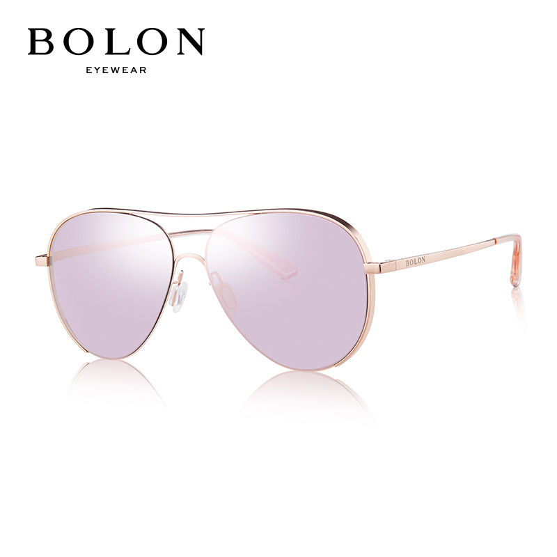 暴龙BOLON 经典时尚太阳镜 飞行员框墨镜 BL7019 D62 玫瑰金镜框粉色镜片