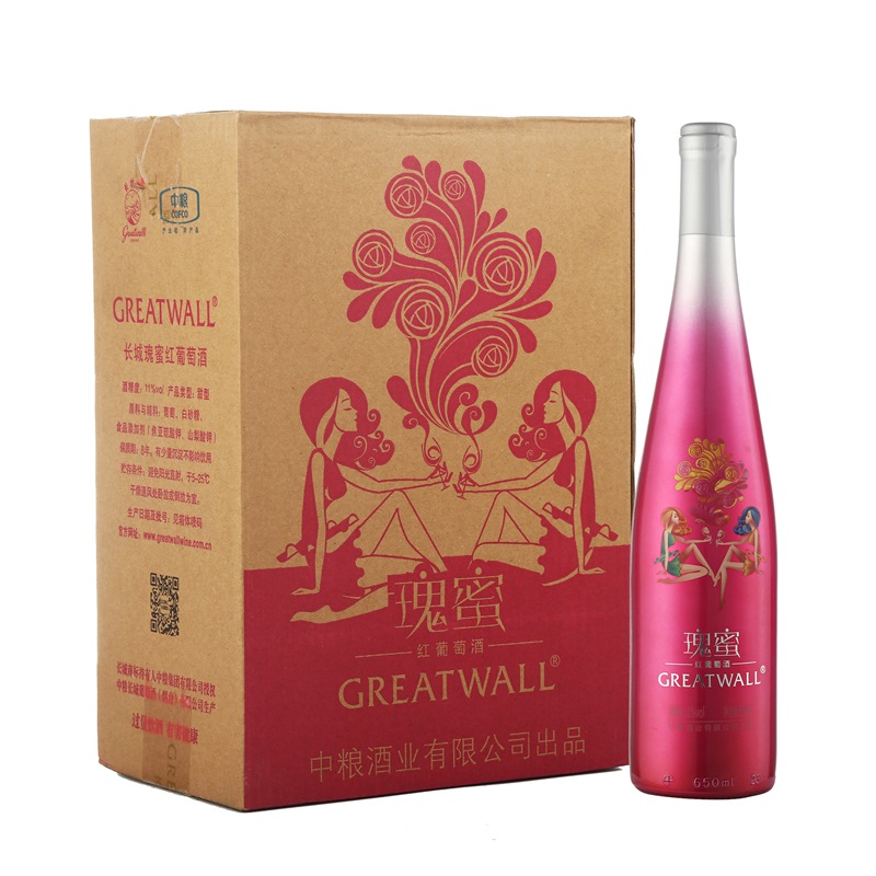 长城（GreatWall）11%vol红酒 瑰蜜甜型低温发酵红葡萄酒 整箱装 650ml*6瓶