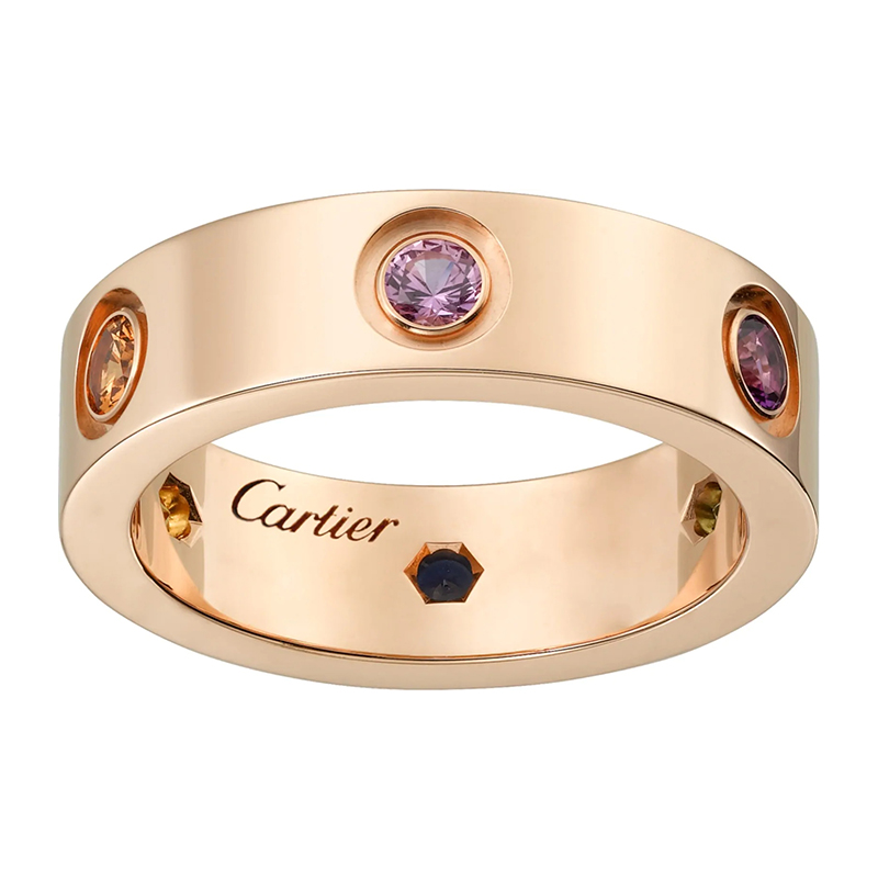 卡地亚/Cartier LOVE戒指18K玫瑰金蓝宝石、石榴石、紫水晶