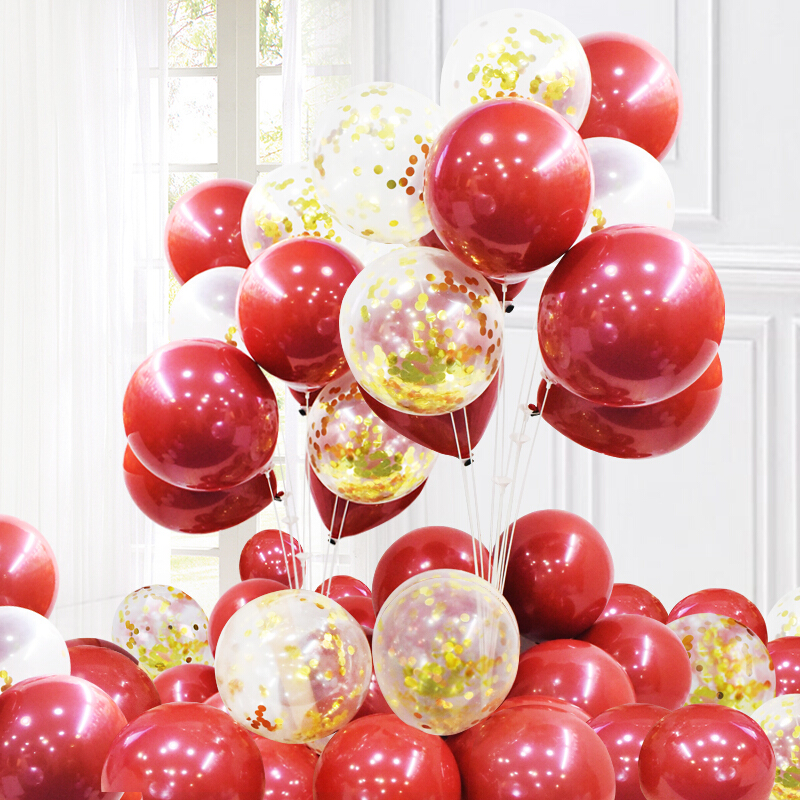 新新精艺气球 国庆装饰金色亮片透明气球宝石红气球装饰儿童气球 50个