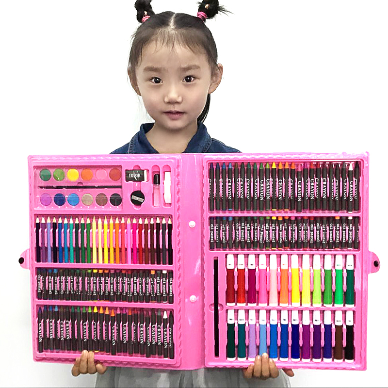 乐缔儿童画画套装 168件粉色实用绘画文具套装礼盒 女孩画画玩具画笔蜡笔水彩笔小学生礼物用品彩色笔