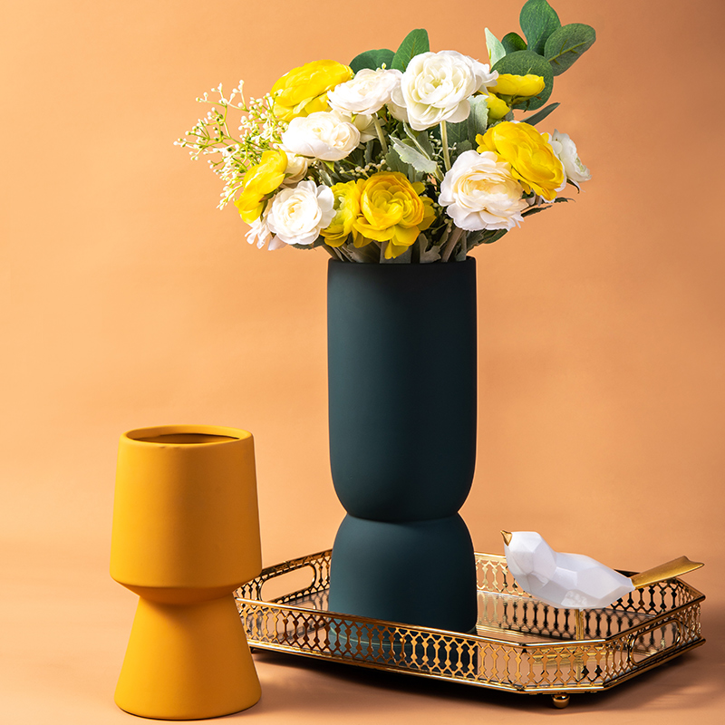 现代简约莫兰迪花瓶摆件 家居客厅插花陶瓷干花器 新中式电视柜装饰