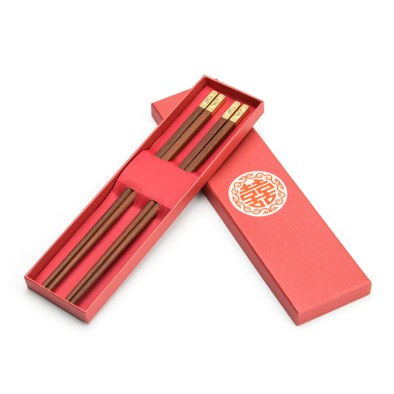 高档红色结婚筷子双喜筷家用中国红伴手礼结婚回礼筷子套装