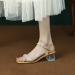 仙女凉鞋女夏季低跟水晶透明粗跟温柔风一字扣法式珍珠高跟鞋