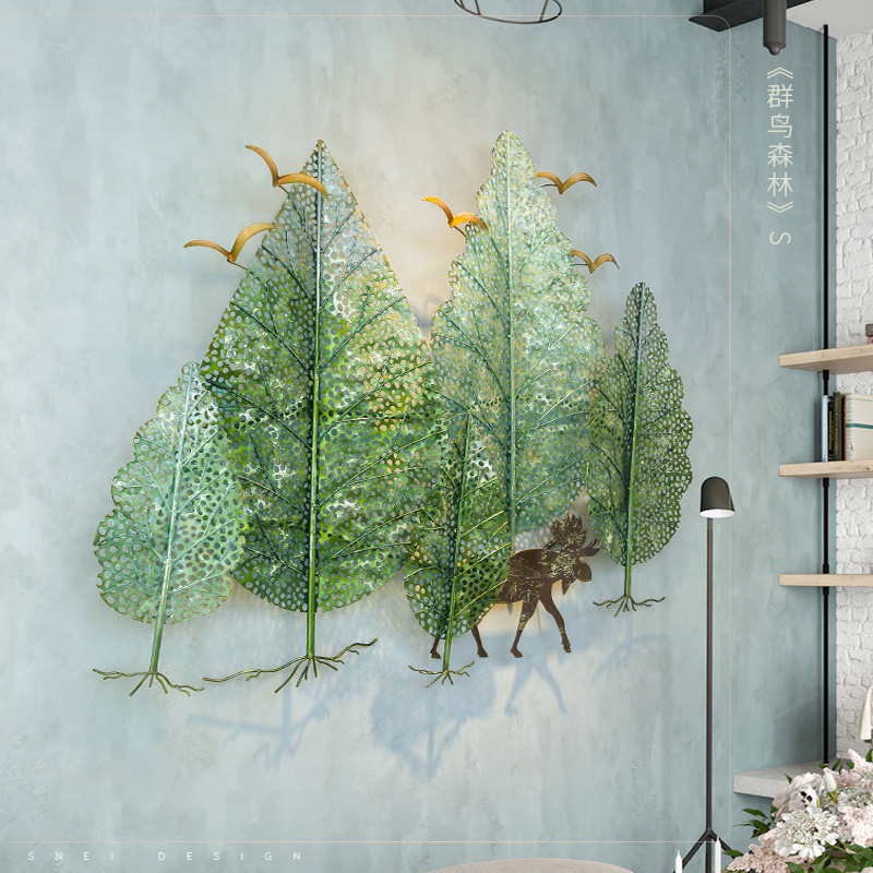 北欧ins风餐厅墙面装饰挂件创意客厅绿植物立体墙饰进门铁艺壁饰
