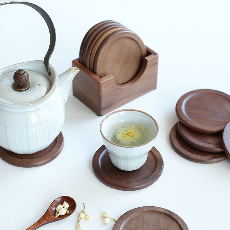 日式黑胡桃木杯垫木质茶道茶杯垫托玻璃杯子垫咖啡杯隔热垫